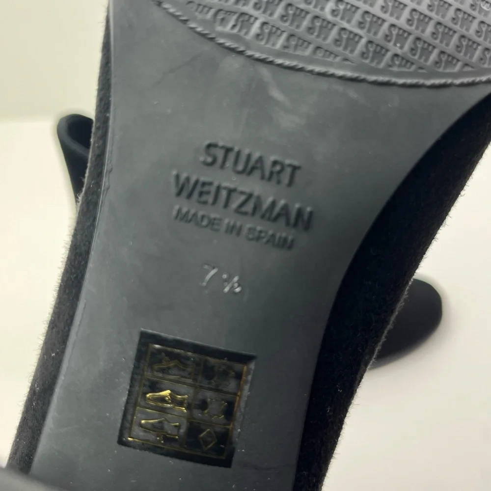 Stuart Weitzman Womens Black Suede Leather Block Heel Pull On Ankle Booties